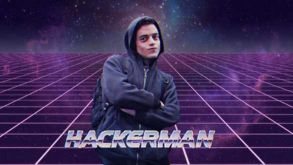 Hackerman meme graphic with Mr. Robot lead actor, Rami Malek in a hoodie.