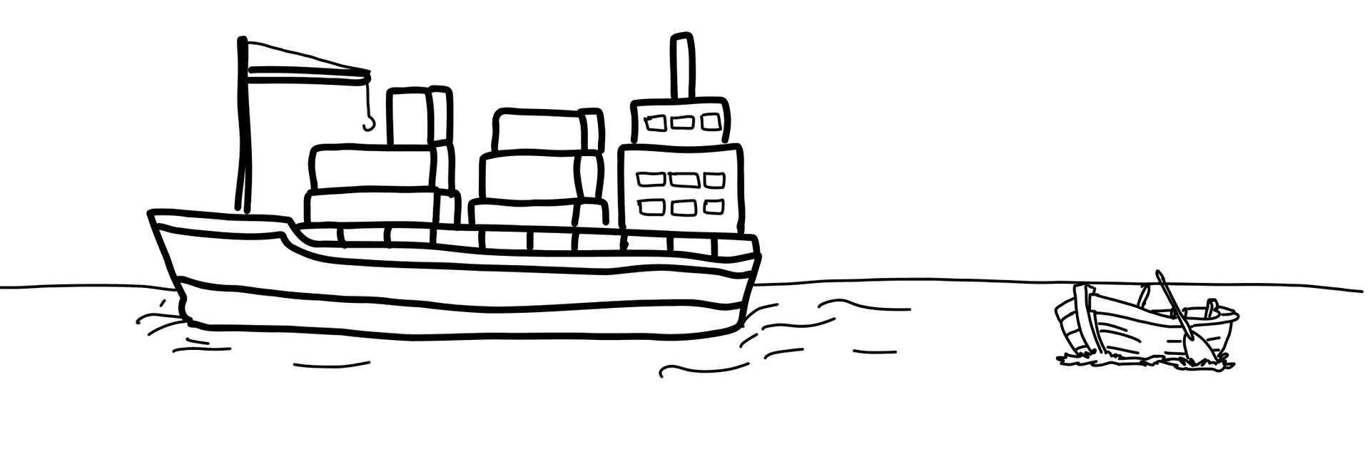 Drawn picture of a container ship.